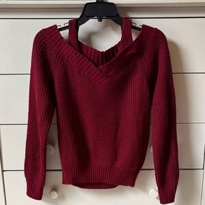 🥀 SHEIN WOMENS SIZE SMALL CRANBERRY COLD SHOULDER SWEATER